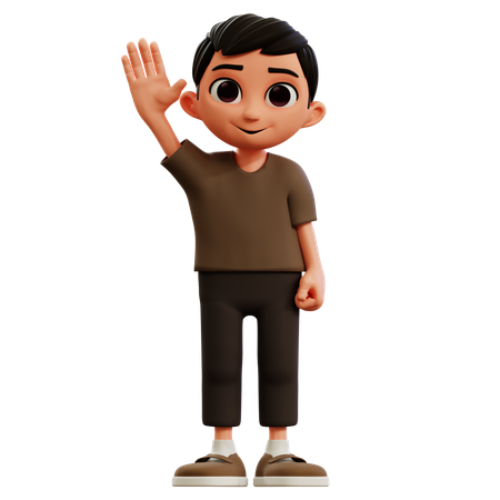 Little Boy Waving Hand  3D Illustration