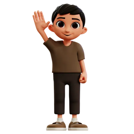 Little Boy Waving Hand  3D Illustration