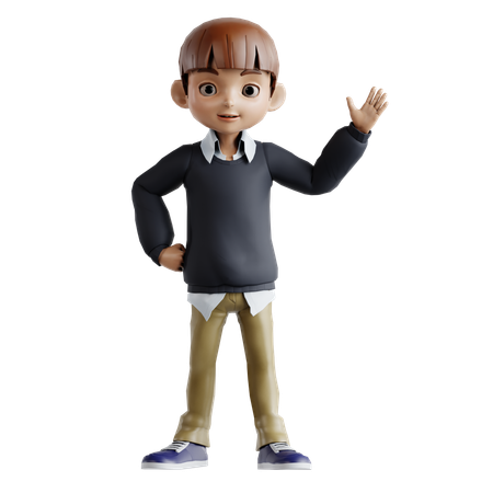 Little Boy Waving Left Hand  3D Illustration