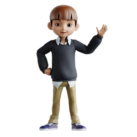 Little Boy Waving Left Hand  3D Illustration