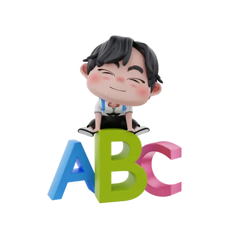 Little boy with alphabets  3D Illustration