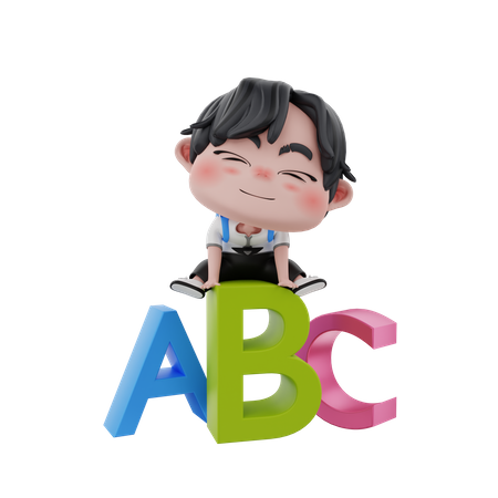 Little boy with alphabets  3D Illustration