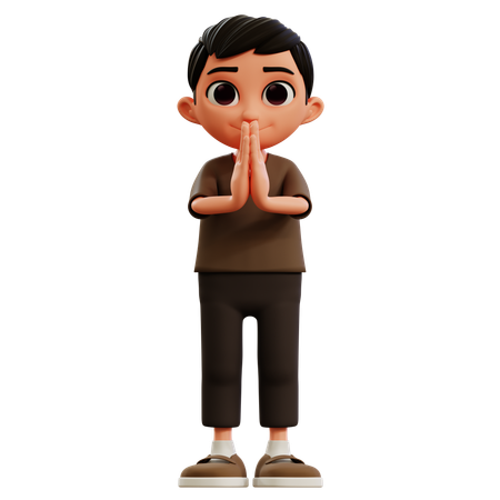 Little Boy With Apologizes Pose  3D Illustration