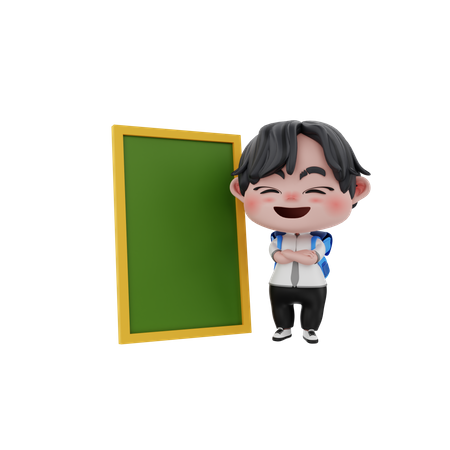 Little boy with green board  3D Illustration