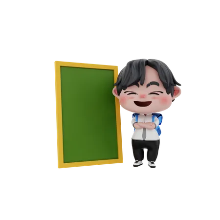 Little boy with green board  3D Illustration