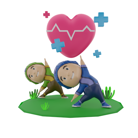 Little boys doing exercise  3D Illustration