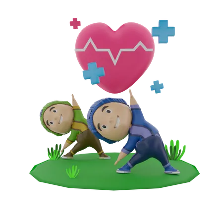 Little boys doing exercise  3D Illustration