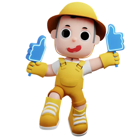 Little Farmer Showing Thumbs Up  3D Illustration