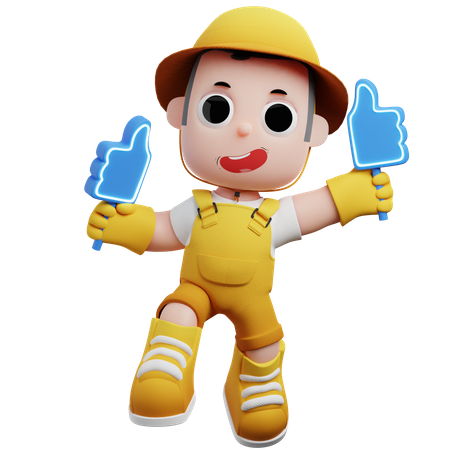 Little Farmer Showing Thumbs Up  3D Illustration