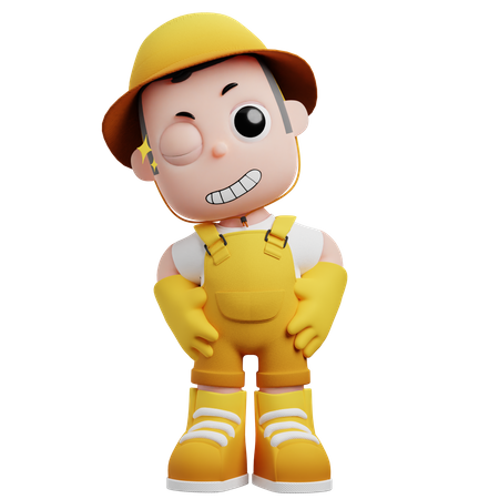 Little Farmer Wink  3D Illustration