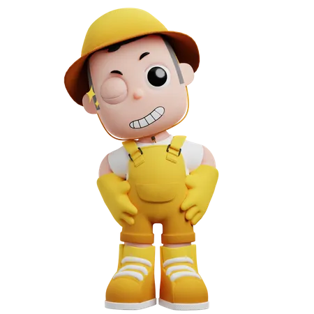 Little Farmer Wink  3D Illustration