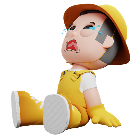 Little Gardener Crying  3D Illustration