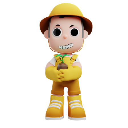 Little Gardener Holding Plants And Soil  3D Icon