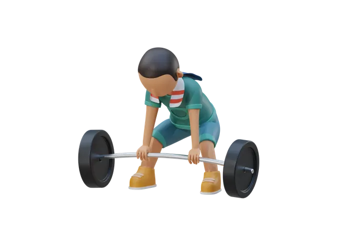 Little girl do workout with weight lifting  3D Illustration