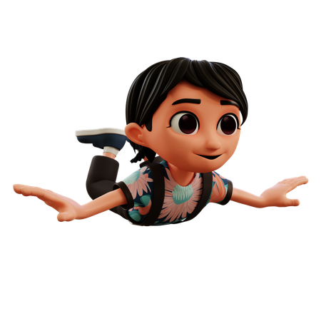 Little Girl Flying In Air  3D Illustration