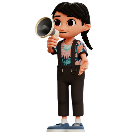 Little Girl Giving Announcement With Megaphone  3D Icon