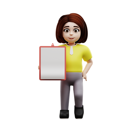 Little girl holding blank board  3D Icon