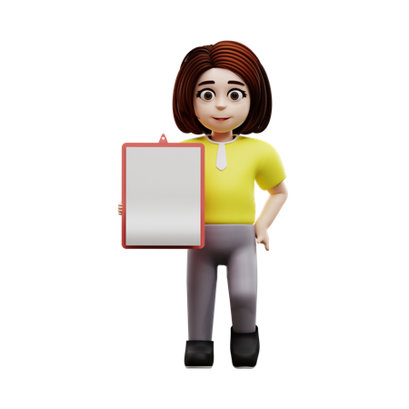 Little girl holding blank board  3D Illustration