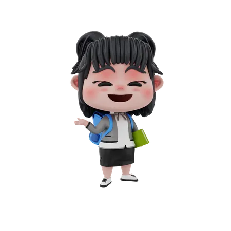 Little girl holding book  3D Illustration