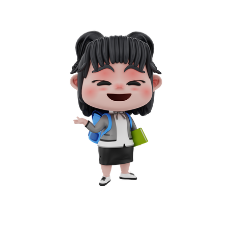 Little girl holding book  3D Illustration