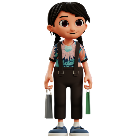 Little Girl Holding Shopping Bag  3D Icon