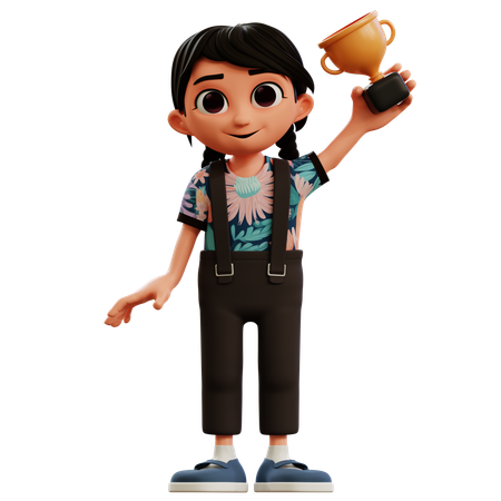 Little Girl Holding Trophy  3D Icon