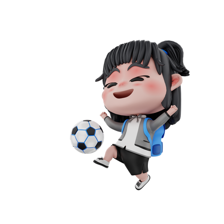 Little girl playing football  3D Illustration