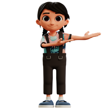 Little Girl Posing Showing Something  3D Icon