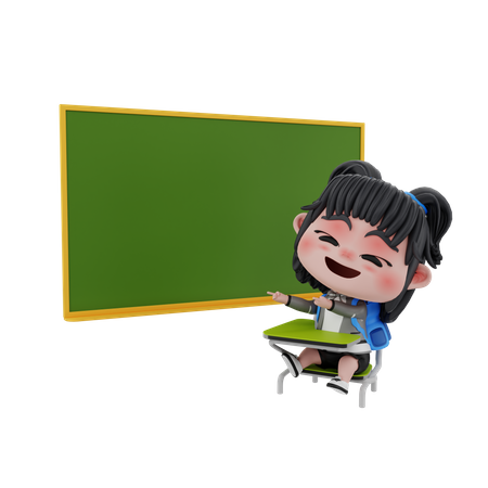 Little girl showing blank board  3D Illustration