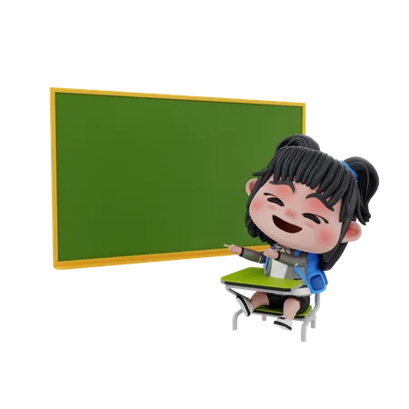 Little girl showing blank board  3D Illustration