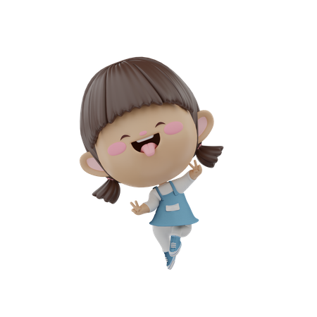 Little girl showing victory sign  3D Illustration