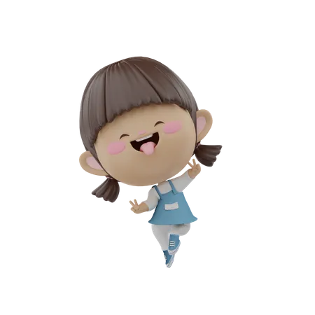 Little girl showing victory sign  3D Illustration