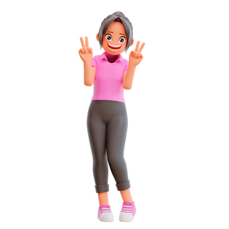 Little girl showing victory sign  3D Illustration