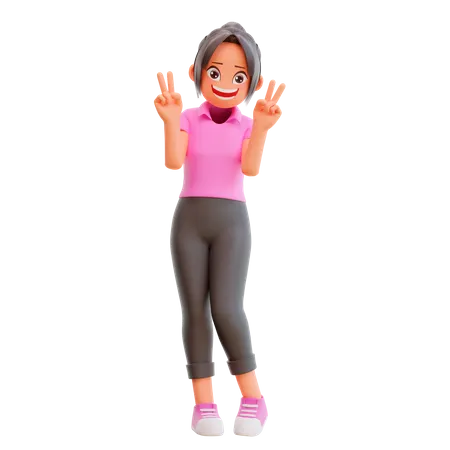 Little girl showing victory sign  3D Illustration