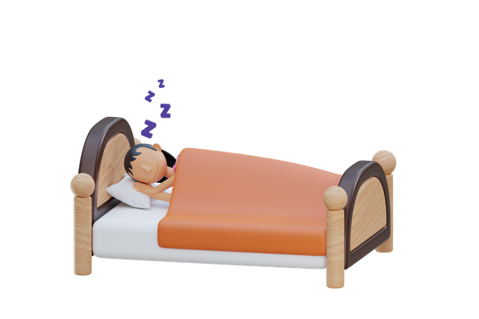 Little Girl sleep on bed room and feel comfortable  3D Illustration