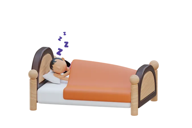 Little Girl sleep on bed room and feel comfortable  3D Illustration