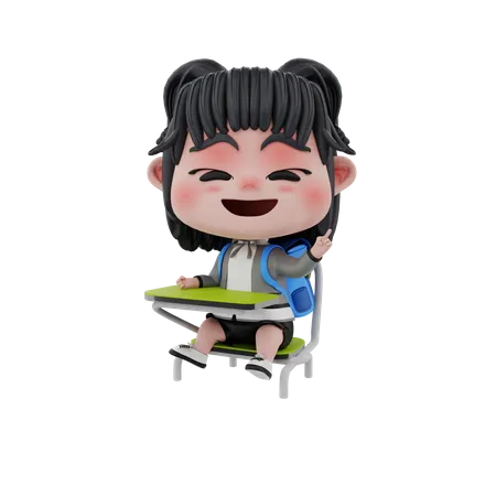 Little girl student sitting on chair  3D Illustration