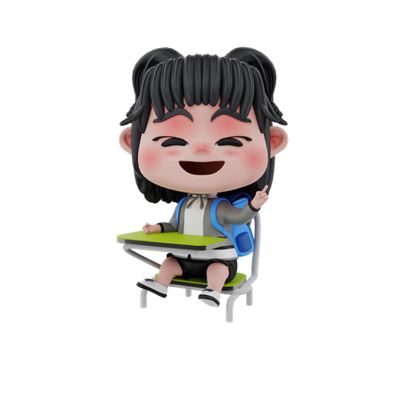 Little girl student sitting on chair  3D Illustration