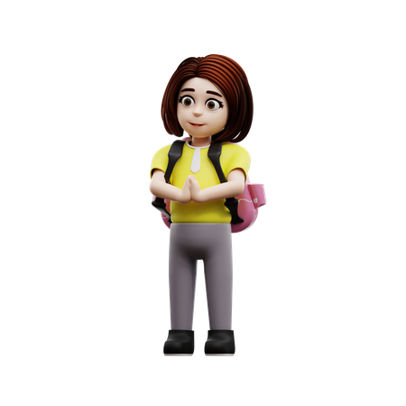 Little girl student wearing school bag  3D Illustration