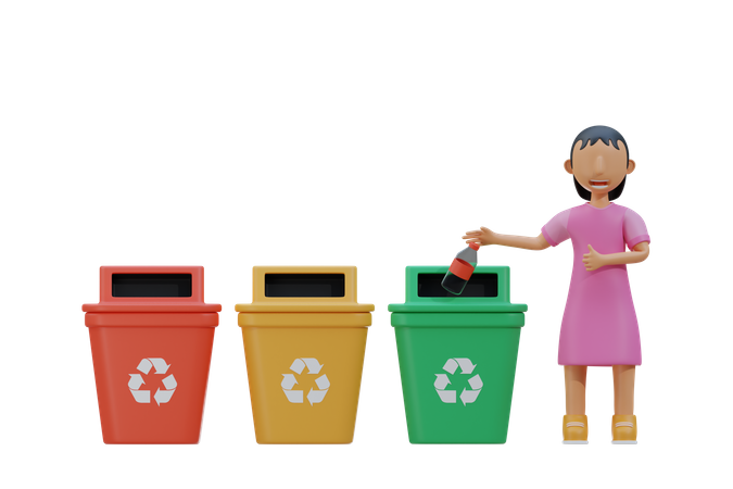 Little girl throw plastic waste to recycle bin  3D Icon
