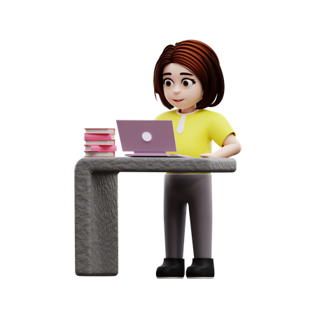 Little girl using laptop for online study  3D Illustration