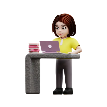 Little girl using laptop for online study  3D Illustration