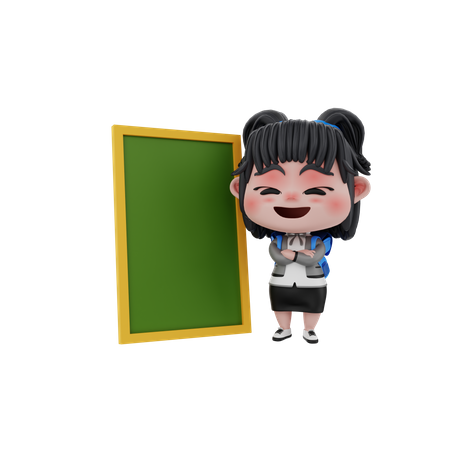 Little girl with green board  3D Illustration