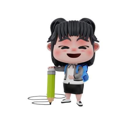 Little girl with pencil  3D Icon