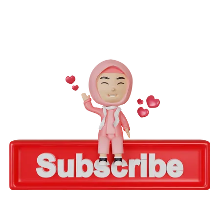 Little girl with subscribe button  3D Illustration