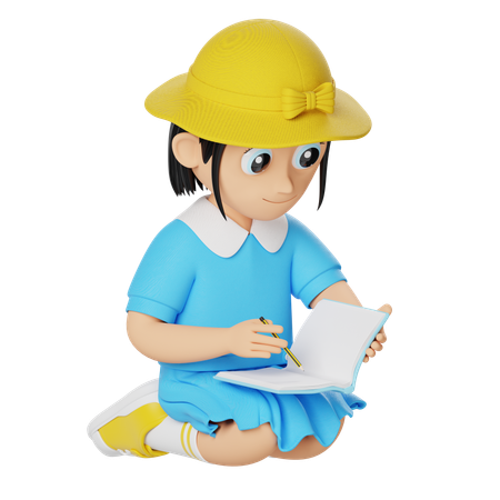 Little girl writing in note  3D Illustration