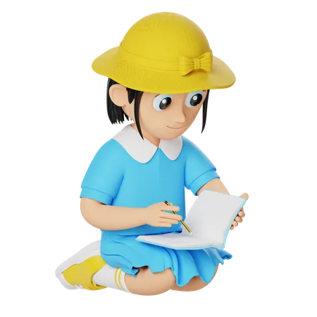 Little girl writing in note  3D Illustration