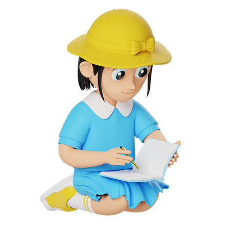 Little girl writing in note  3D Illustration