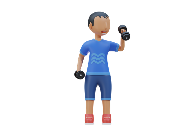 Little kid do workout with lift dumbbell  3D Illustration