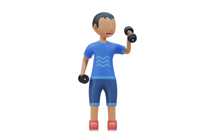 Little kid do workout with lift dumbbell  3D Illustration